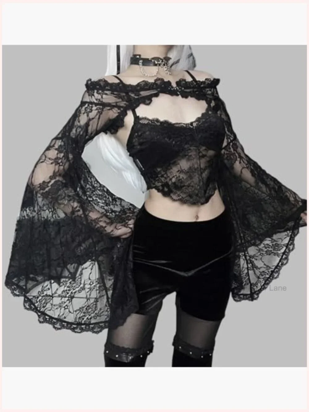 Sheer Mesh Bell Sleeve Crop Top Bolero Shrug - Picture 6 of 6